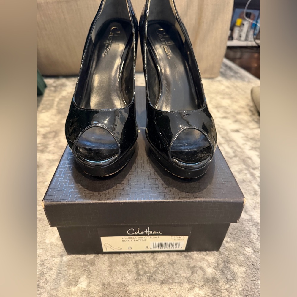 Cole Haan Mariela Air Black Patent Peep Toe Pump